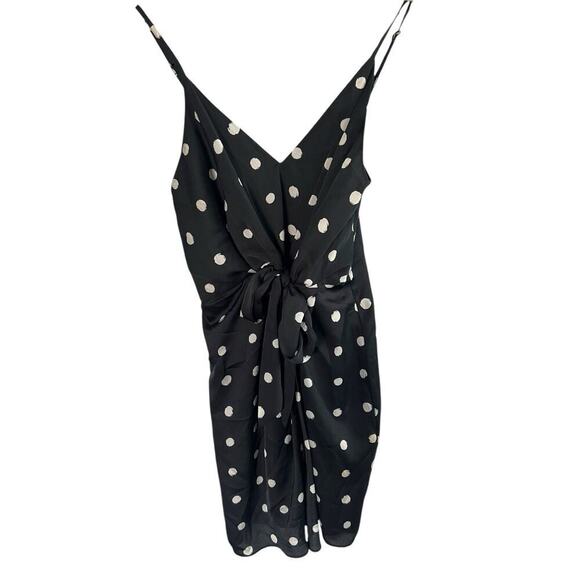 Shona Joy Avery Knot Front Mini Dress Womens 4 Black White Polka Dot Sleeveless - Picture 1 of 9